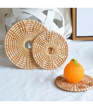 Handmade Luxury round Rattan Wooden Tea Cup Coasters Factory-Exported Natural Mat Dining Kitchen Table Home Wedding Occasions