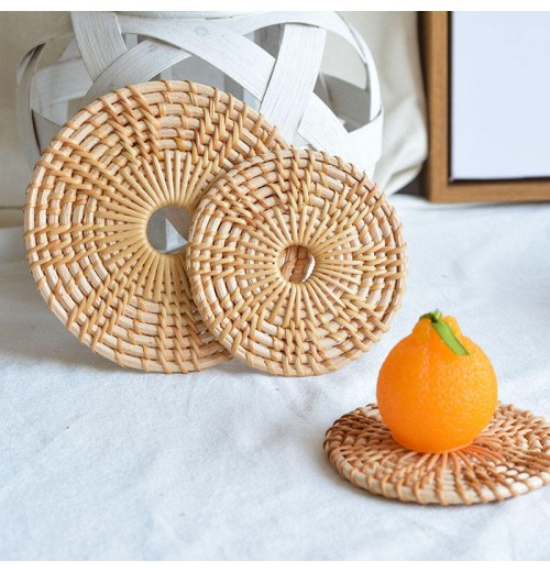 Handmade Luxury round Rattan Wooden Tea Cup Coasters Factory-Exported Natural Mat Dining Kitchen Table Home Wedding Occasions