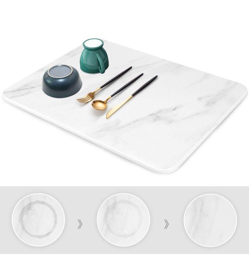 Skymoving Home Marble Eco-Friendly Super Absorbent Heat Resistant Diatomite Stone Dish Drying Mats for Kitchen Counter