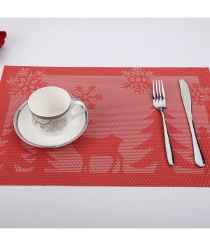 Wholesale PVC Christmas Placemat Christmas Deer Jacquard Table Mat Anti Slip Heat Resistant Placemat Table Countertop Drain Mat