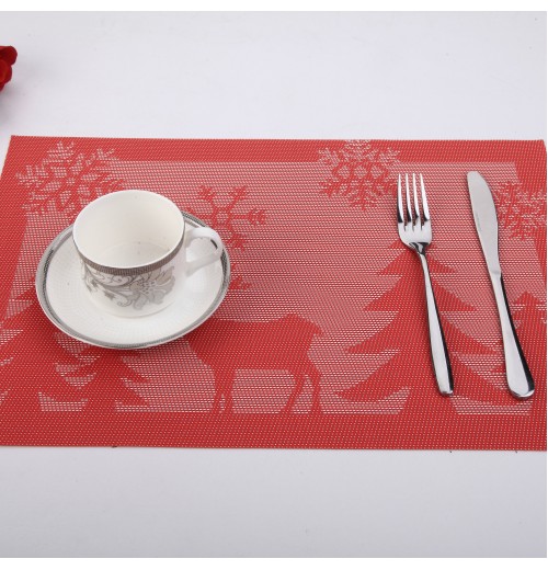 Wholesale PVC Christmas Placemat Christmas Deer Jacquard Table Mat Anti Slip Heat Resistant Placemat Table Countertop Drain Mat