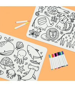 Reusable Graffiti Silicone Placemat Washable Drawing Mat Colouring Marine Animals Dining Table Mat