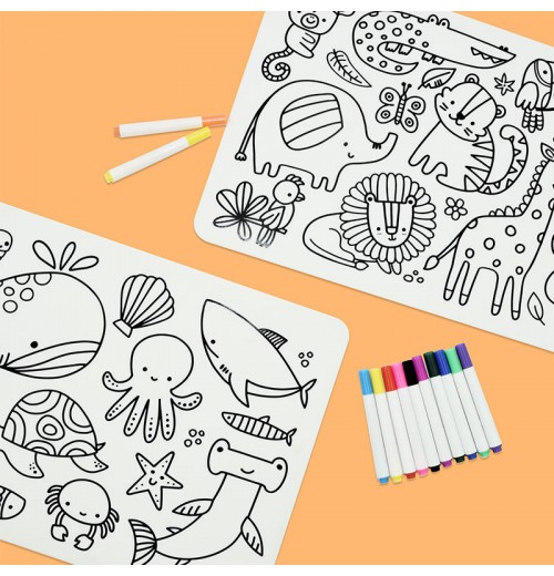 Reusable Graffiti Silicone Placemat Washable Drawing Mat Colouring Marine Animals Dining Table Mat