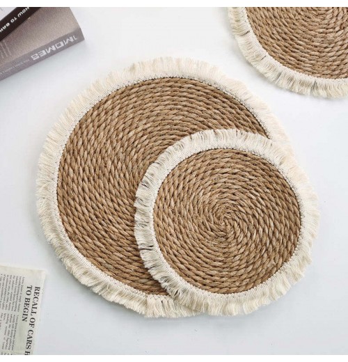 Water hyacinth woven braided food place mat round modern home decor kitchen dining place mats