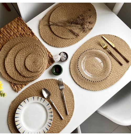 Vintage Handwoven Brown Large Straw Braided Brown Jute Round Woven Set Water Rattan Placemat For Decoration Tables