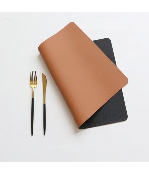 Wholesale Custom Logo PU Leather Table pad Rectangle Double-sided Placemats Dining Table mat Black & Brown