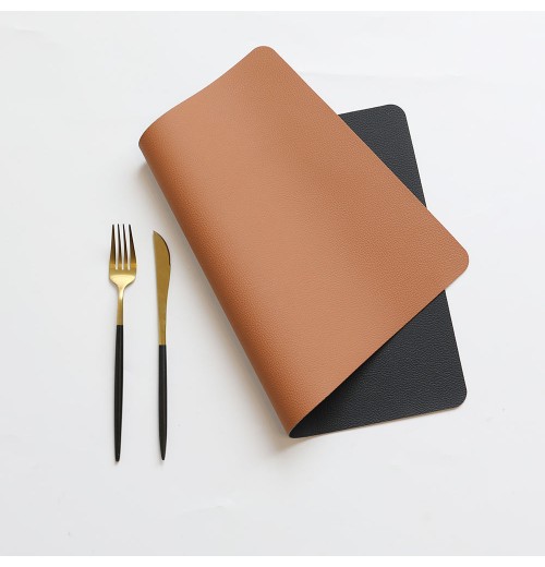 Wholesale Custom Logo PU Leather Table pad Rectangle Double-sided Placemats Dining Table mat Black & Brown