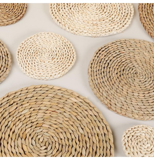 Factory Price Heat Insulation Handcrafted Native Water Hyacinth Table Place Mat Round Woven Straw Braided Rattan placemats