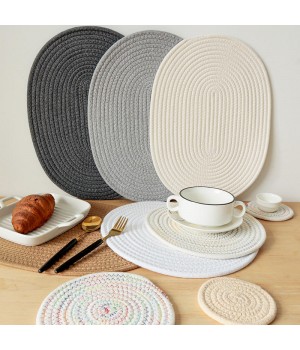 Factory Wholesale Hot Sale Solid Color Woven Placemats Round Thickened Cotton Placemats