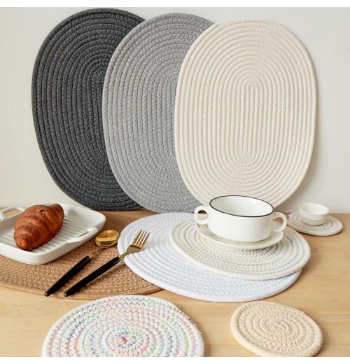 Factory Wholesale Hot Sale Solid Color Woven Placemats Round Thickened Cotton Placemats