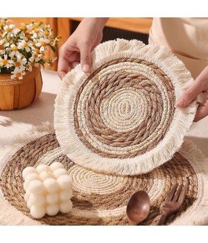 Wholesale Custom Natural Woven JUTE Placemats Heat Resistant Non-Slip Round Rattan Placemats For Table Mats