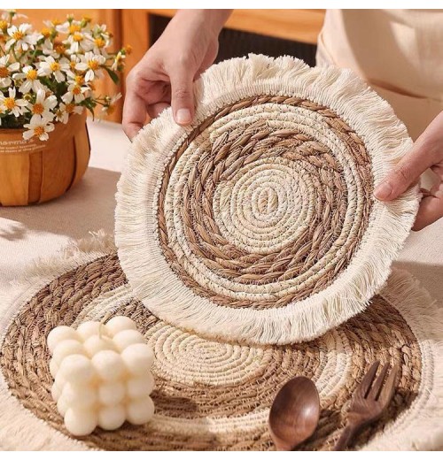 Wholesale Custom Natural Woven JUTE Placemats Heat Resistant Non-Slip Round Rattan Placemats For Table Mats