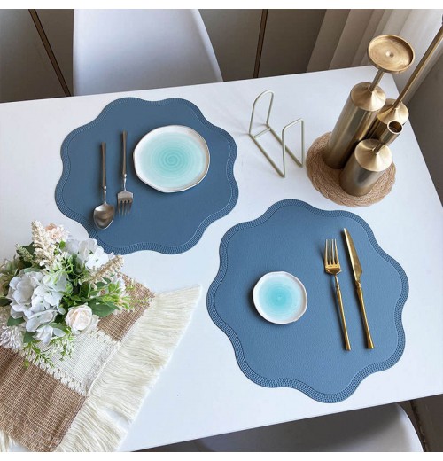 Kitchen Dining Leather Table Mat Custom Round Non-slip Washable Faux Printed Pu Leather Placemat