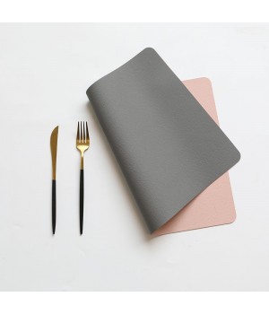 Wholesale Custom Logo PU Leather Table Pad Rectangle Double-sided Placemats Dining Table Mat Grey & Pink