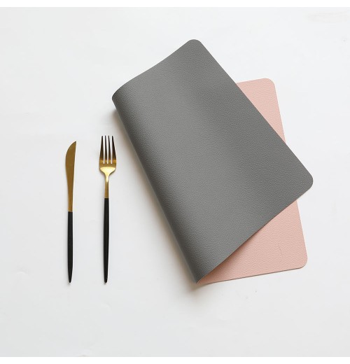 Wholesale Custom Logo PU Leather Table Pad Rectangle Double-sided Placemats Dining Table Mat Grey & Pink