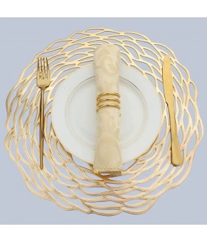 2023 Tabletex Gold Round Placemats for Dinner Table Metallic Plastic Vinyl Place Mats No-Slip Wipeable