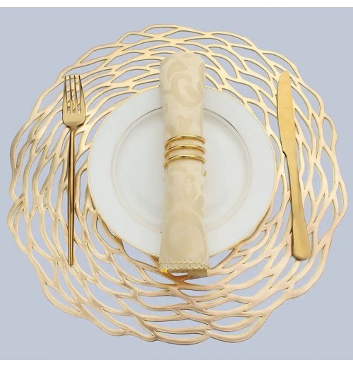 2023 Tabletex Gold Round Placemats for Dinner Table Metallic Plastic Vinyl Place Mats No-Slip Wipeable